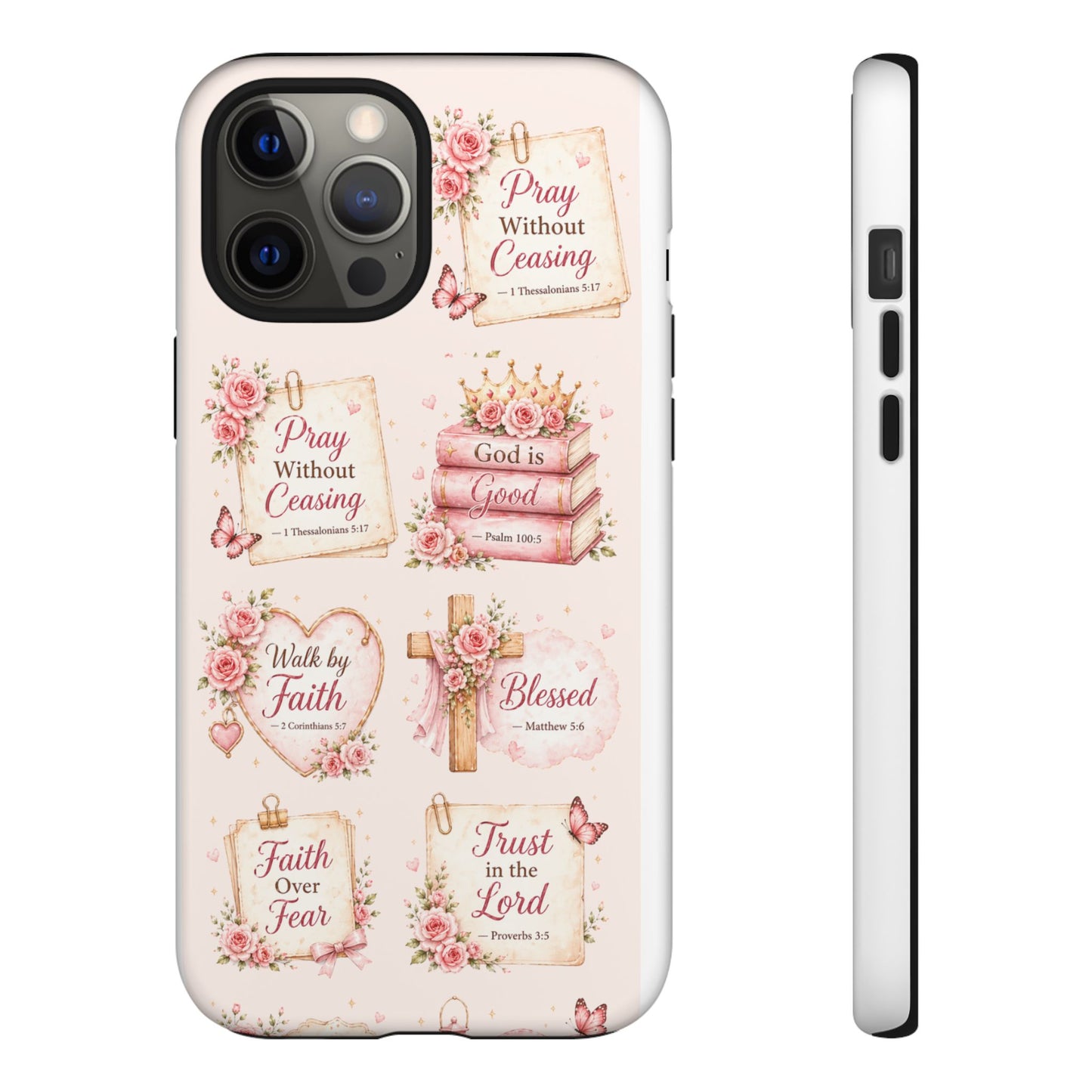 Christian Floral Phone Case — "Pray Without Ceasing" Faith Cross Design