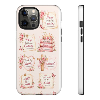Christian Floral Phone Case — "Pray Without Ceasing" Faith Cross Design