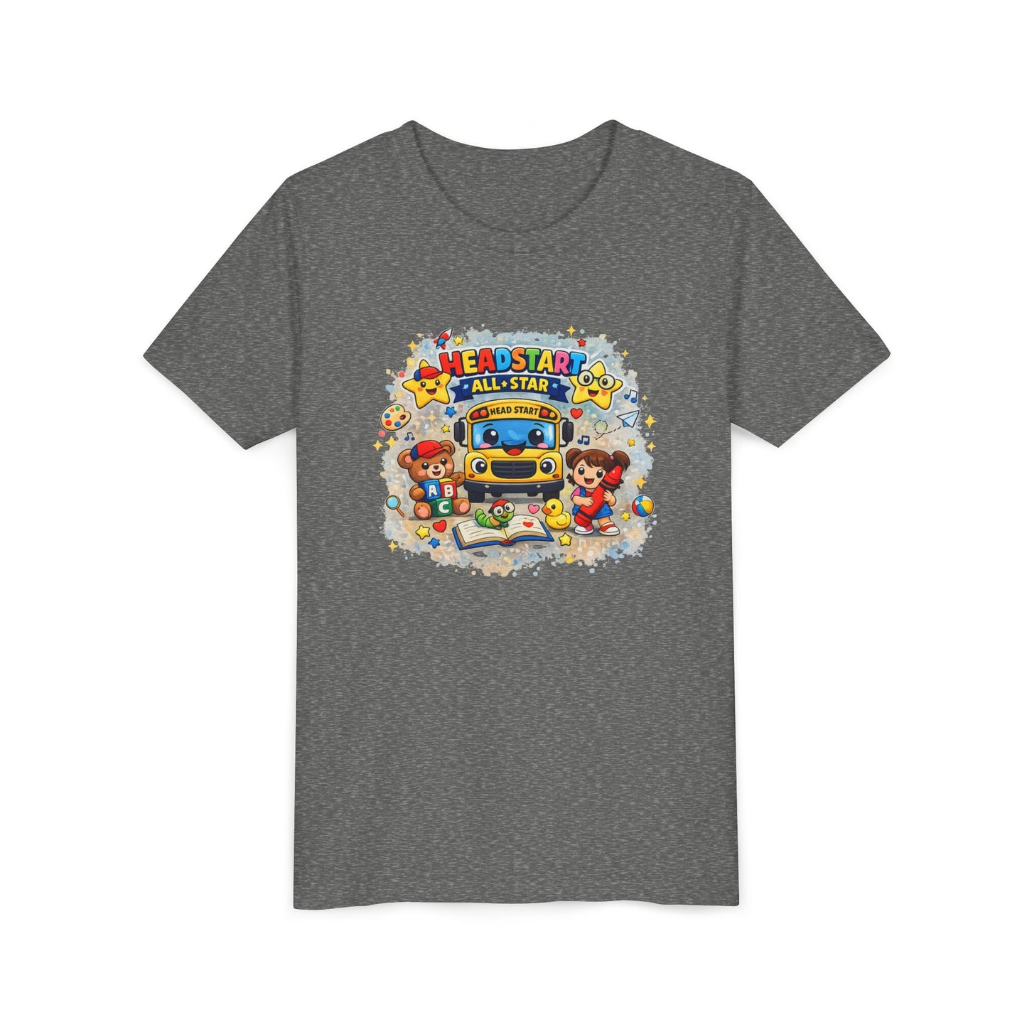 Youth Tee — "Headstart All-Star" Cute School Bus & Characters Back-to-School Shirt