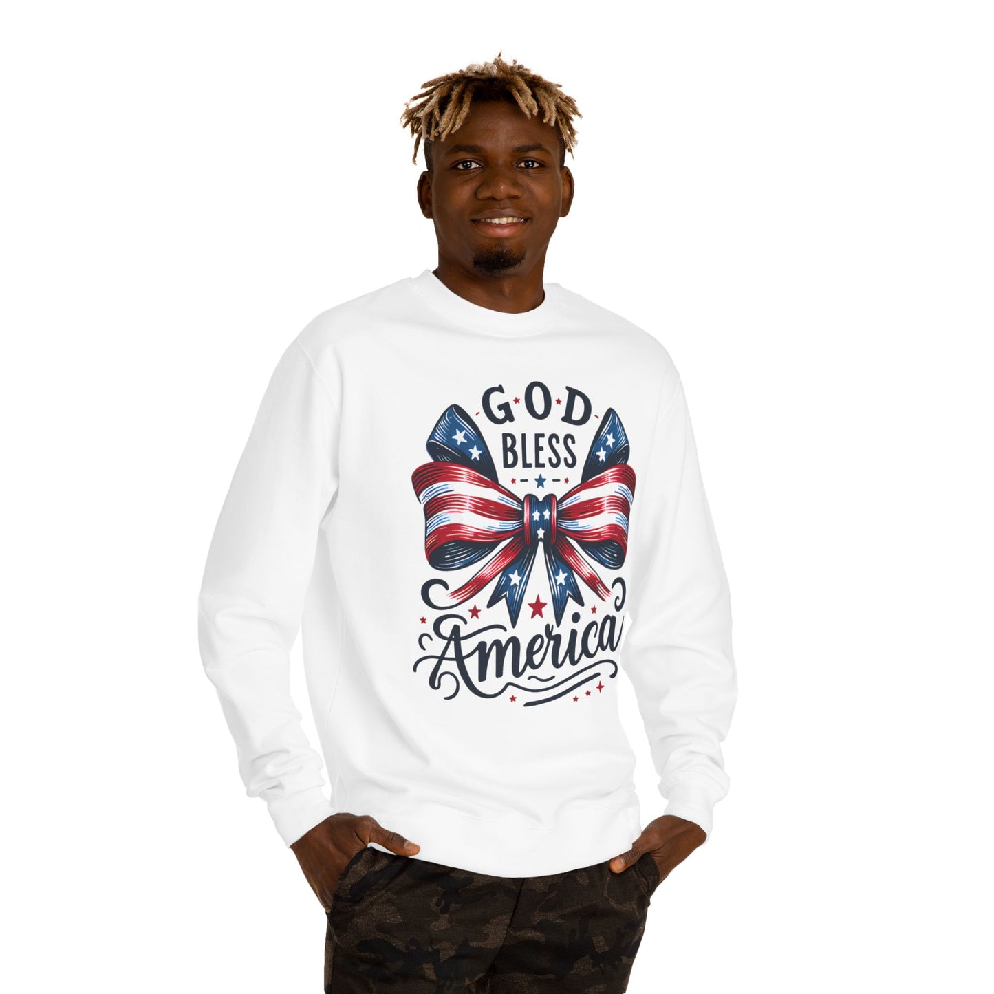 God Bless America Sweatshirt — Patriotic American Flag Bow Crewneck