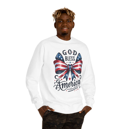 God Bless America Sweatshirt — Patriotic American Flag Bow Crewneck