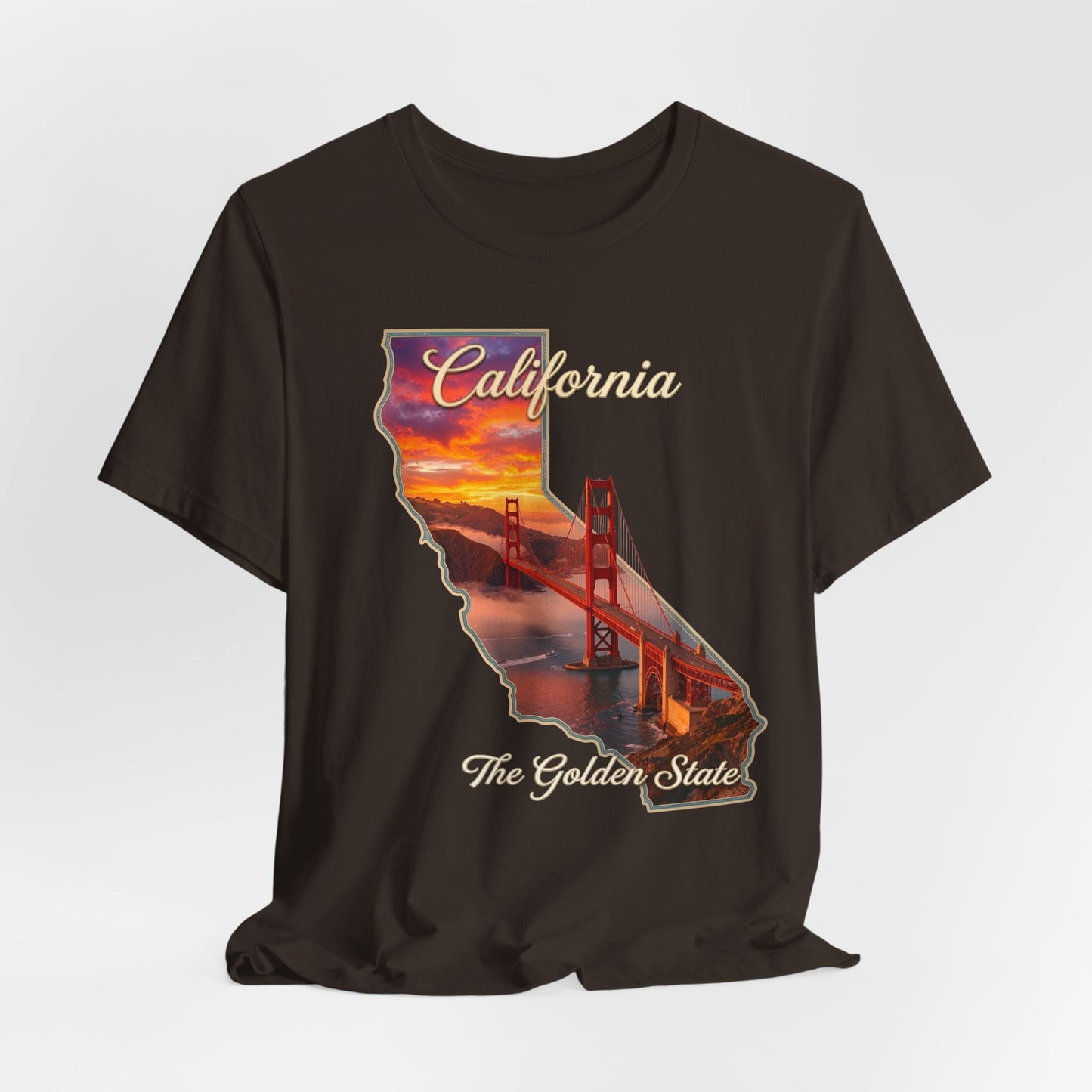 California Golden Gate Tee — "California The Golden State" Sunset Map T-Shirt