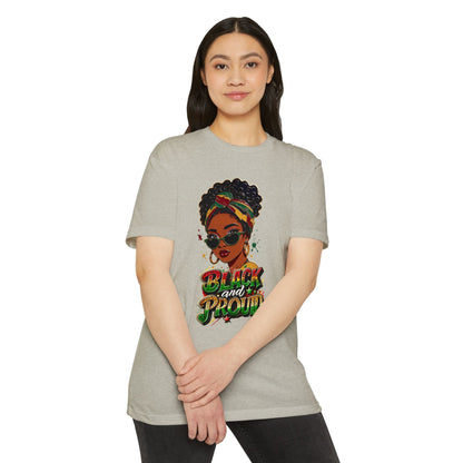 Black and Proud Graphic T-Shirt — Afrocentric Woman Design