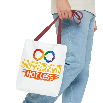 Autism Pride Tote Bag — "Different Not Less" Rainbow Infinity Reusable Shopper