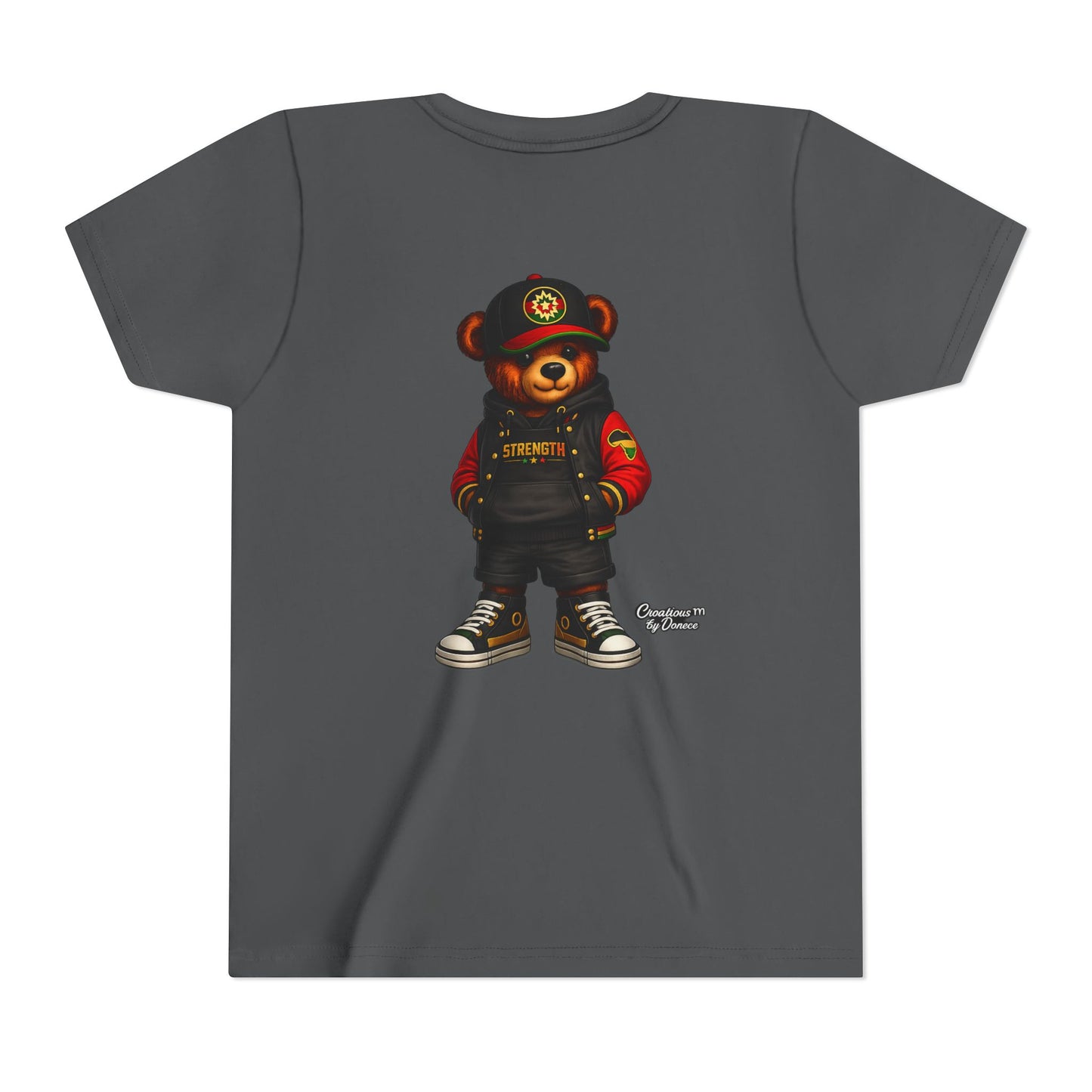 Kids Teddy Bear Streetwear Tee — 'Strength' Graphic Youth T-Shirt