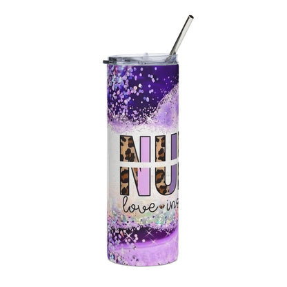 Nurse Leopard Print Purple 20oz Stainless Tumbler — "Love Inspire Heal"