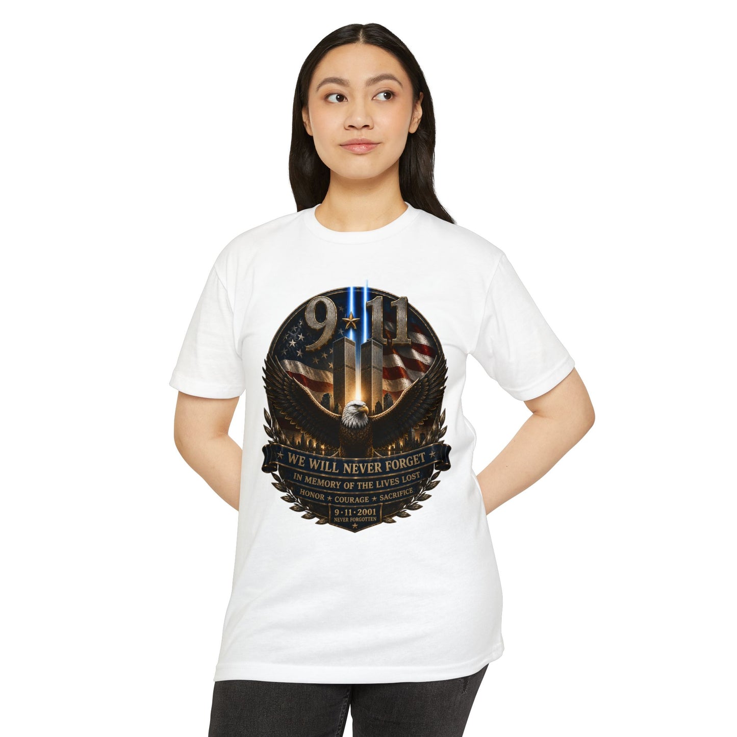 9/11 Memorial Eagle T-Shirt — We Will Never Forget Patriotic Tribute Tee
