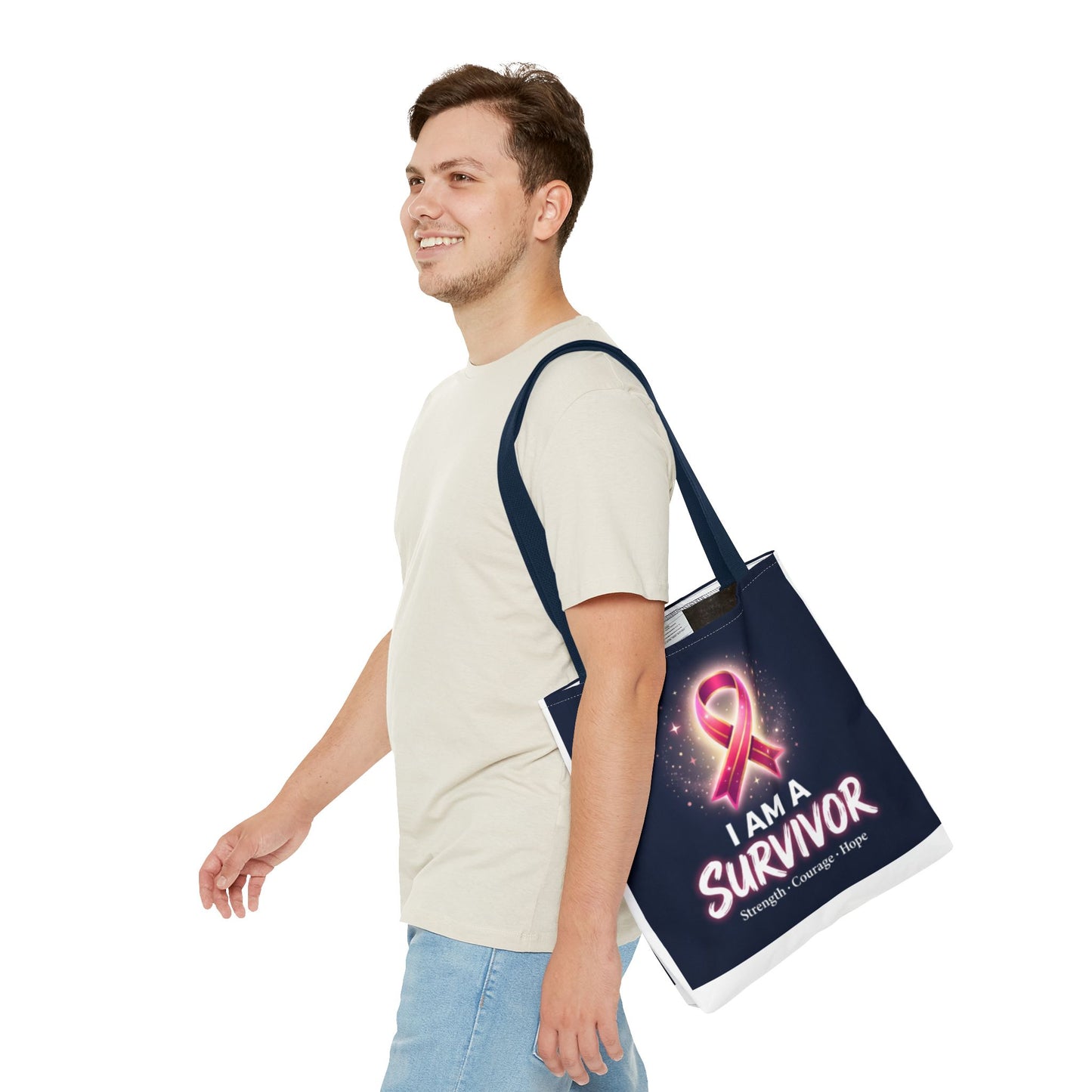 Survivor Ribbon Tote Bag — "I Am A Survivor" Breast Cancer Awareness Tote
