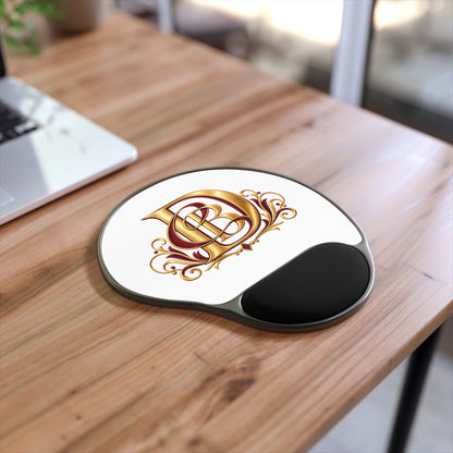 Gold Monogram D Mouse Pad with Ergonomic Wrist Rest