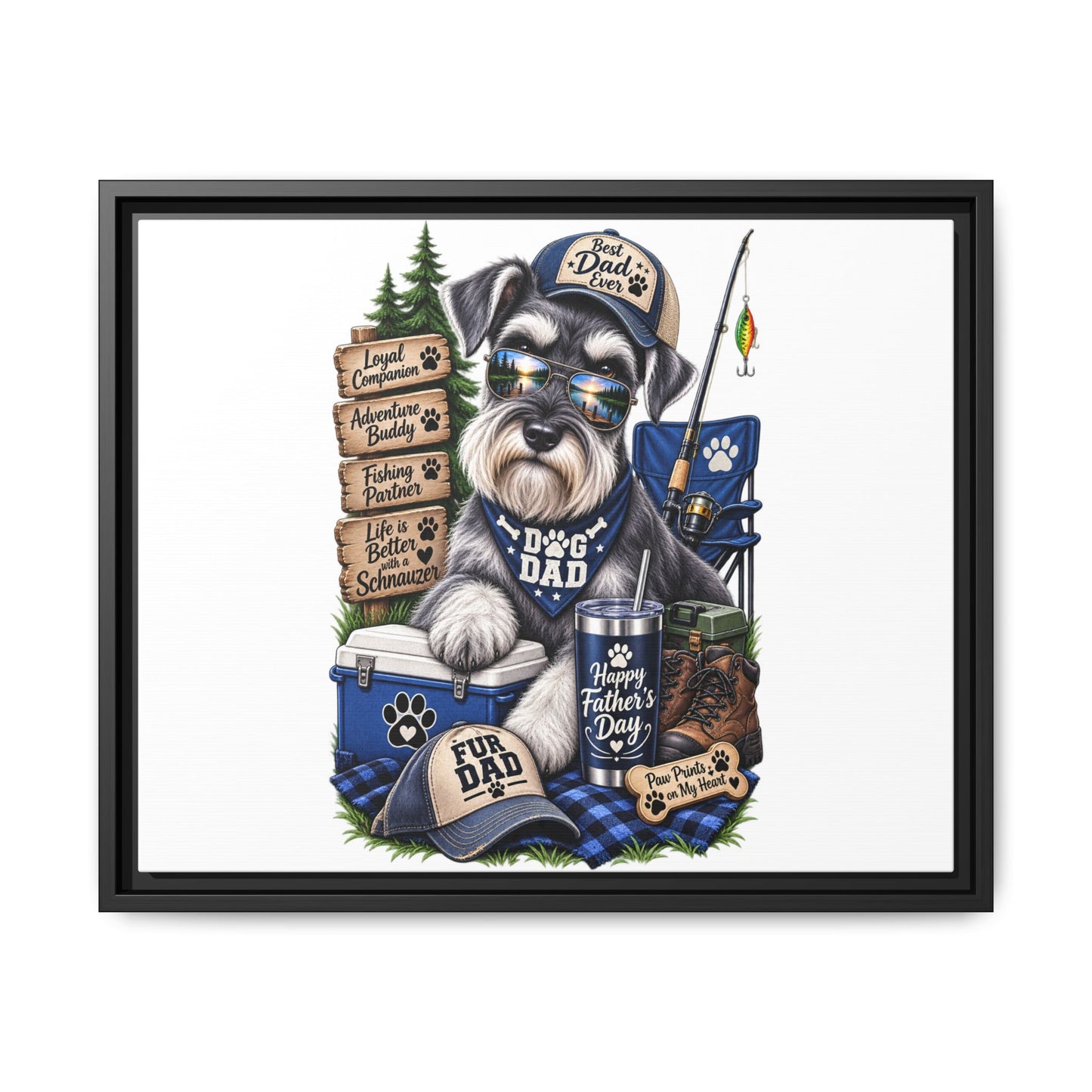 Dog Dad Schnauzer Father's Day Framed Canvas Wall Art — Fishing & Camping Pet Gift
