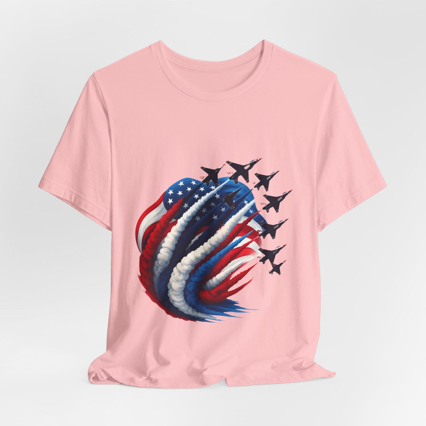 Patriotic Jet Flyover T-Shirt — American Flag Smoke Trail Tee