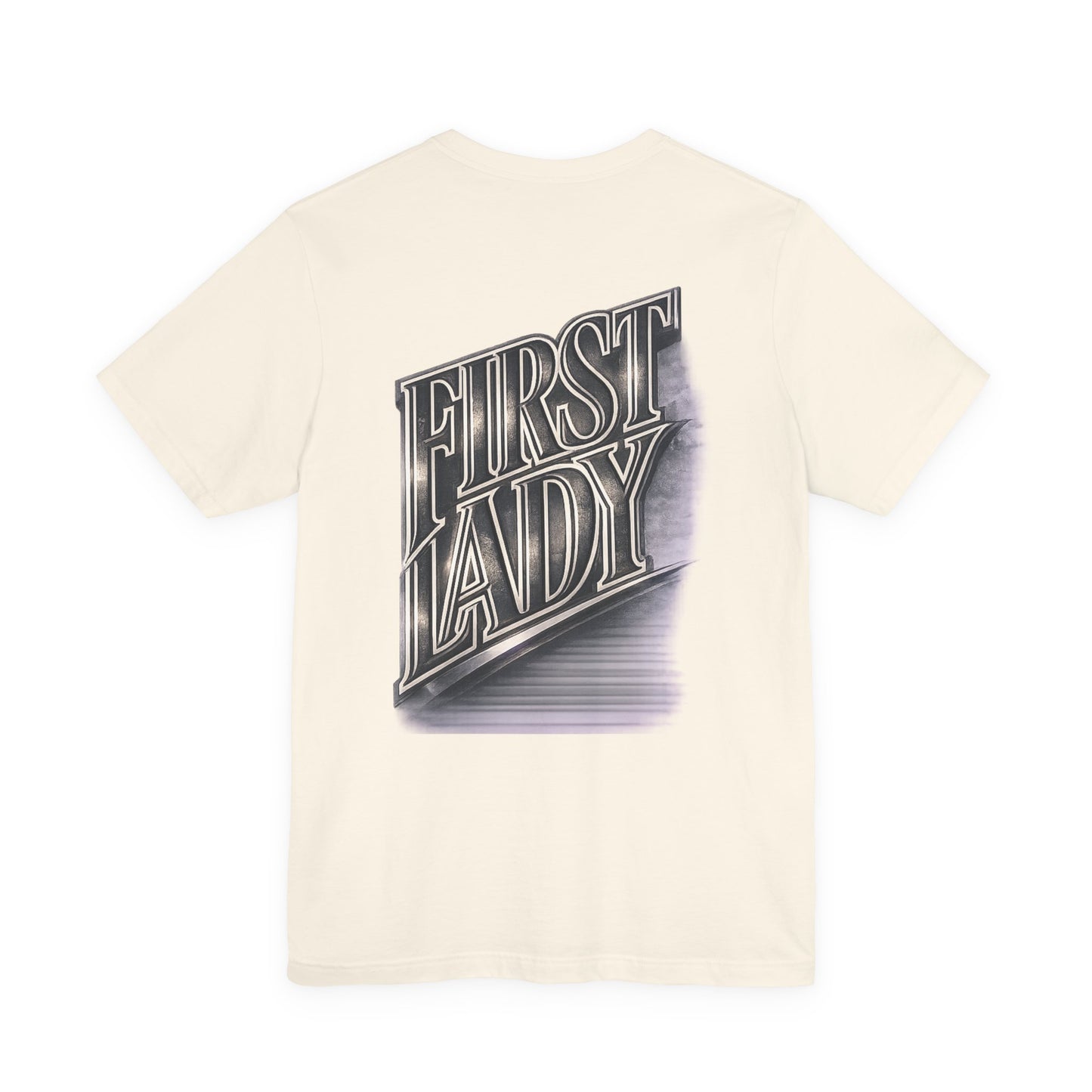 First Lady Graphic Tee — Retro Metallic Script Short Sleeve Shirt