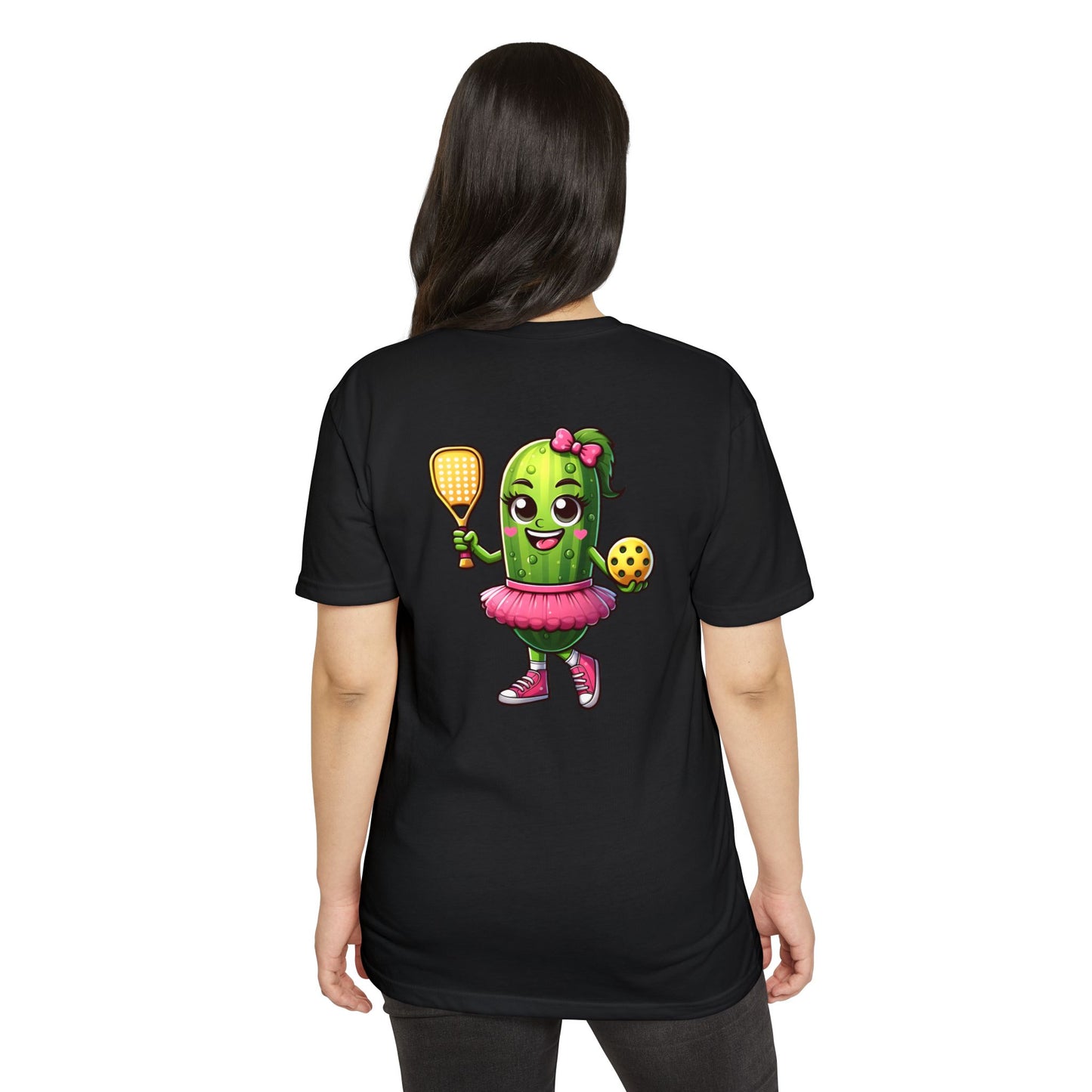 Pickle Paddleball T-Shirt — Cute Pickle Character in Tutu with Paddle & Ball