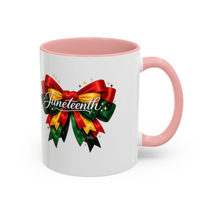 Juneteenth Ribbon Coffee Mug — Black/Red/Green Celebration Accent Mug