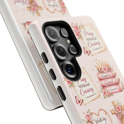 Christian Floral Phone Case — "Pray Without Ceasing" Faith Cross Design