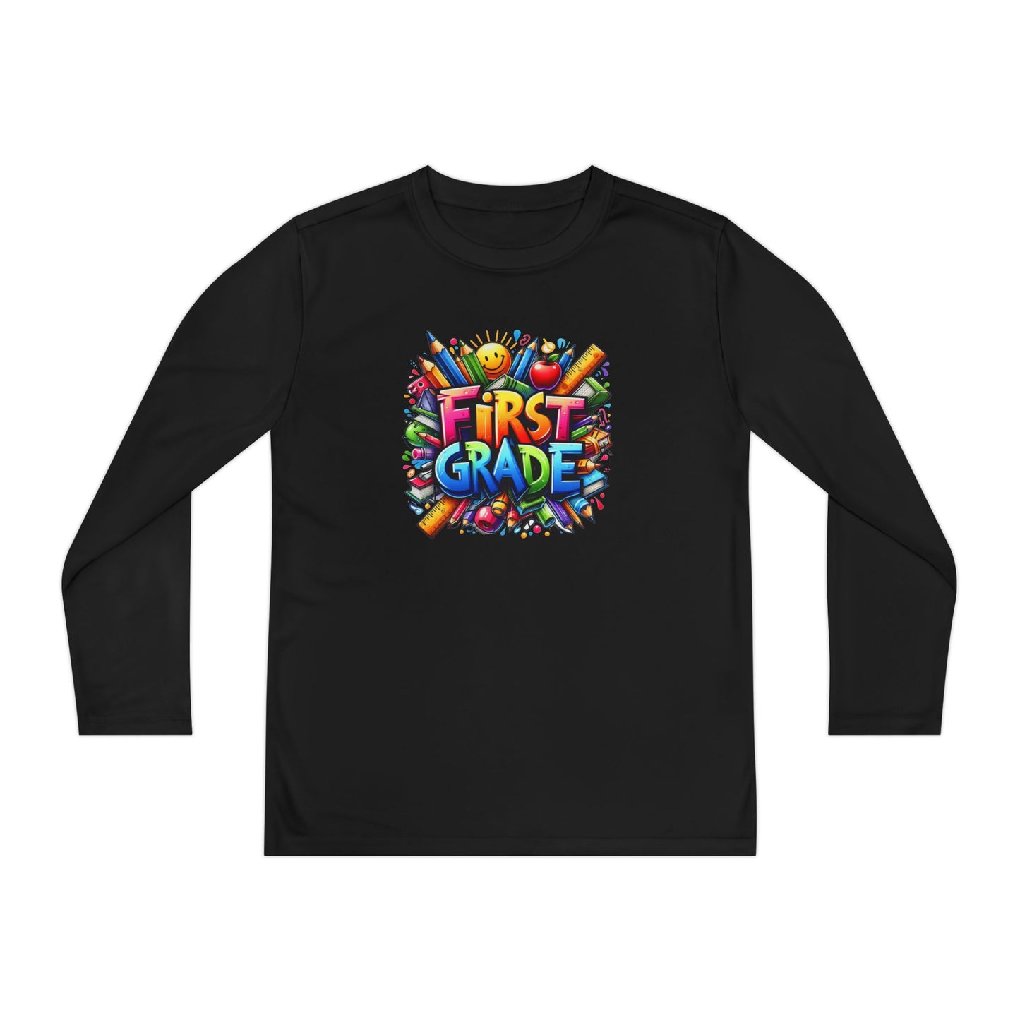First Grade Youth Long Sleeve Tee — Colorful Back-to-School Shirt