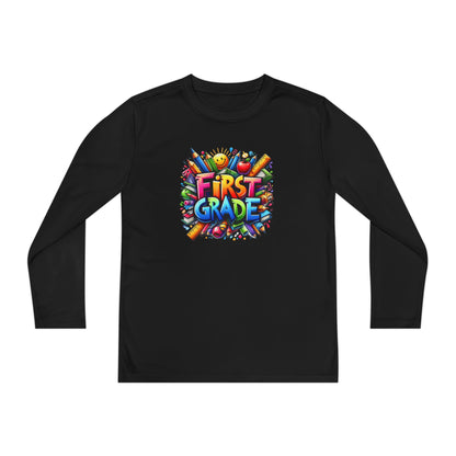 First Grade Youth Long Sleeve Tee — Colorful Back-to-School Shirt