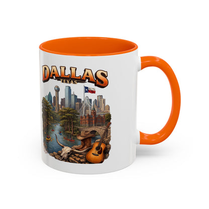 Dallas Skyline Accent Coffee Mug — Texas Souvenir Mug with Guitar & Cityscape