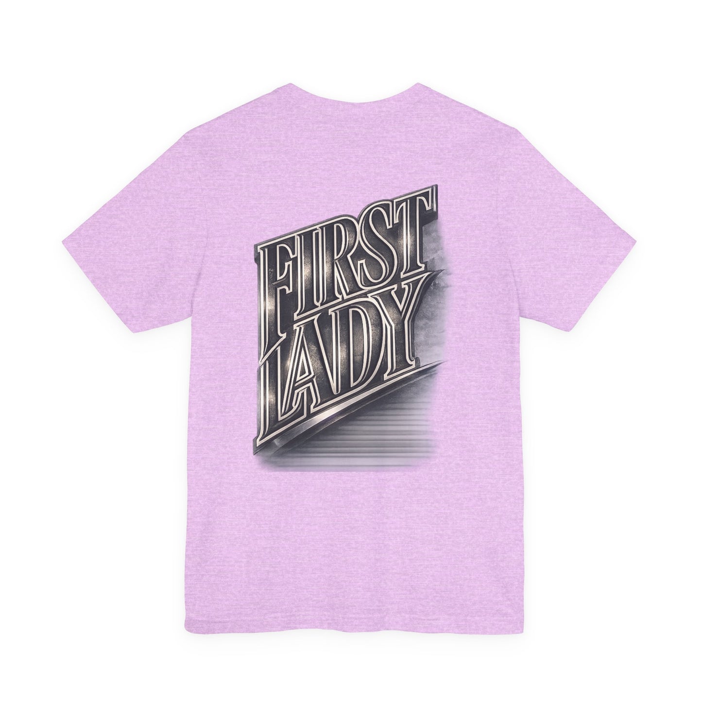 First Lady Graphic Tee — Retro Metallic Script Short Sleeve Shirt