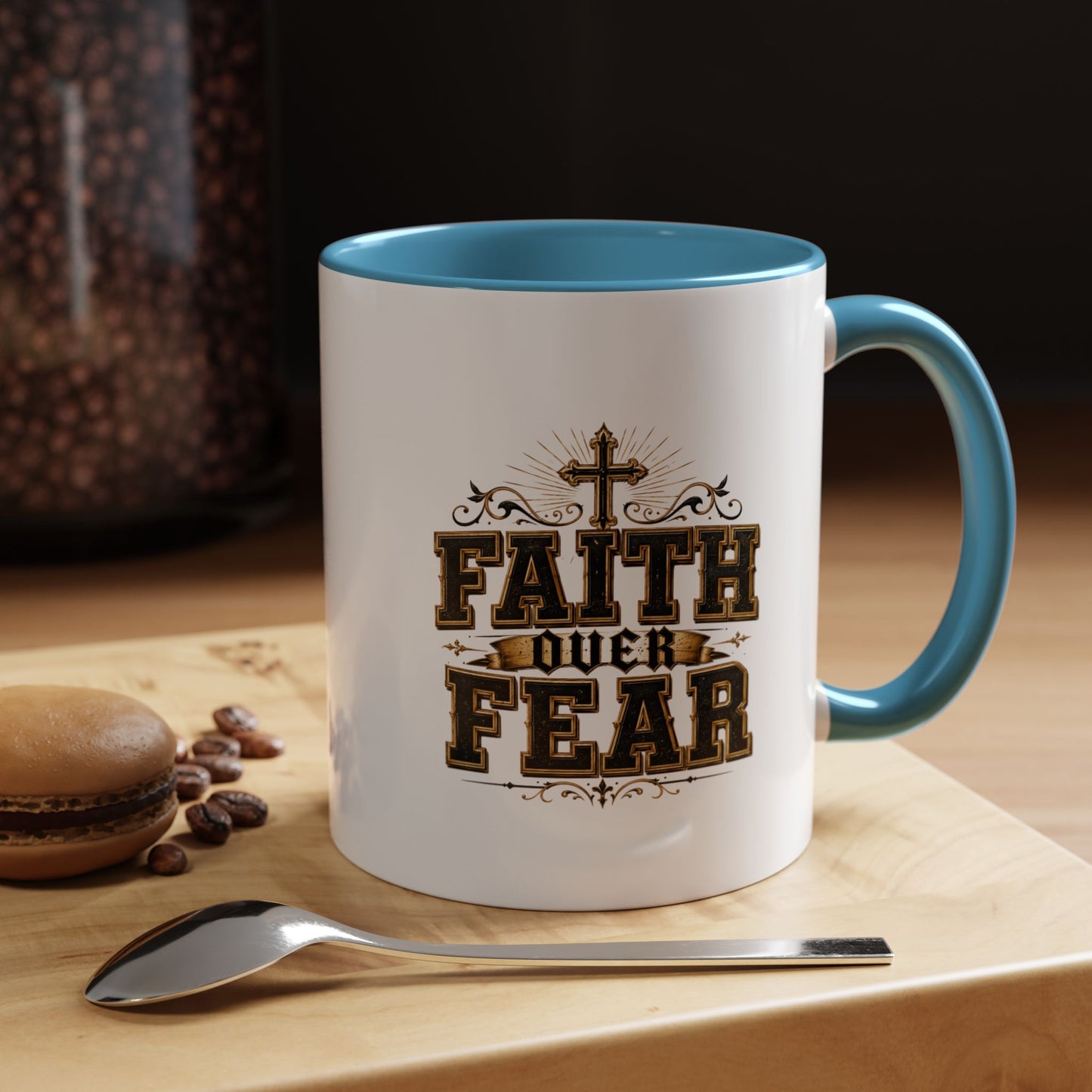 Faith Over Fear Accent Coffee Mug - Inspirational Christian Coffee Cup (11/15oz)