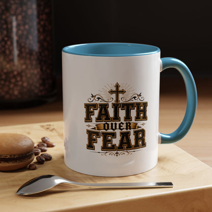 Faith Over Fear Accent Coffee Mug - Inspirational Christian Coffee Cup (11/15oz)