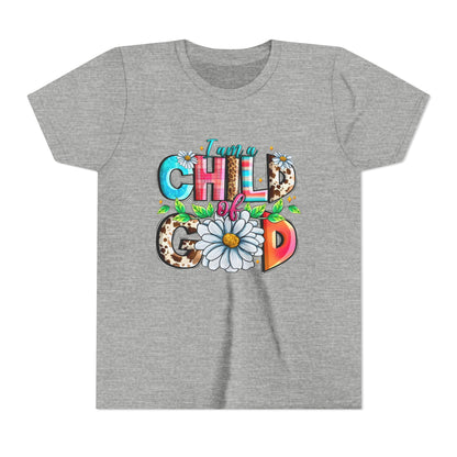 Youth Tee — "I Am a Child of God" Floral Christian Graphic