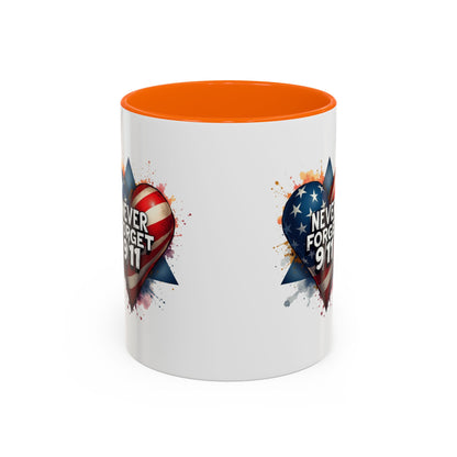 Never Forget 9/11 Heart Accent Coffee Mug – Patriotic Memorial 11/15oz