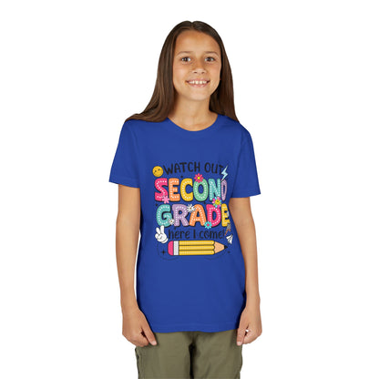 Second Grade Kids T‑Shirt – "Watch Out Second Grade Here I Come" Back‑to‑School Tee
