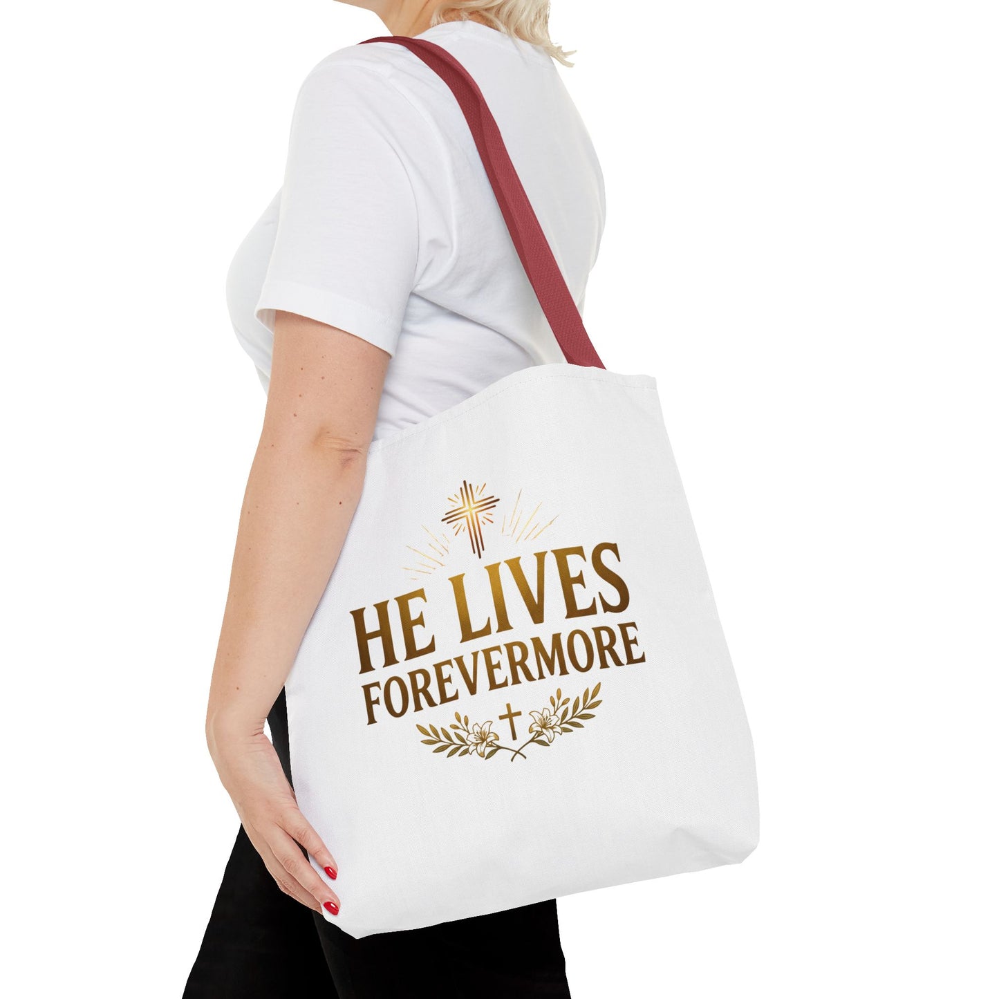 He Lives Forevermore Tote Bag – Christian Faith Cross Easter Canvas Tote