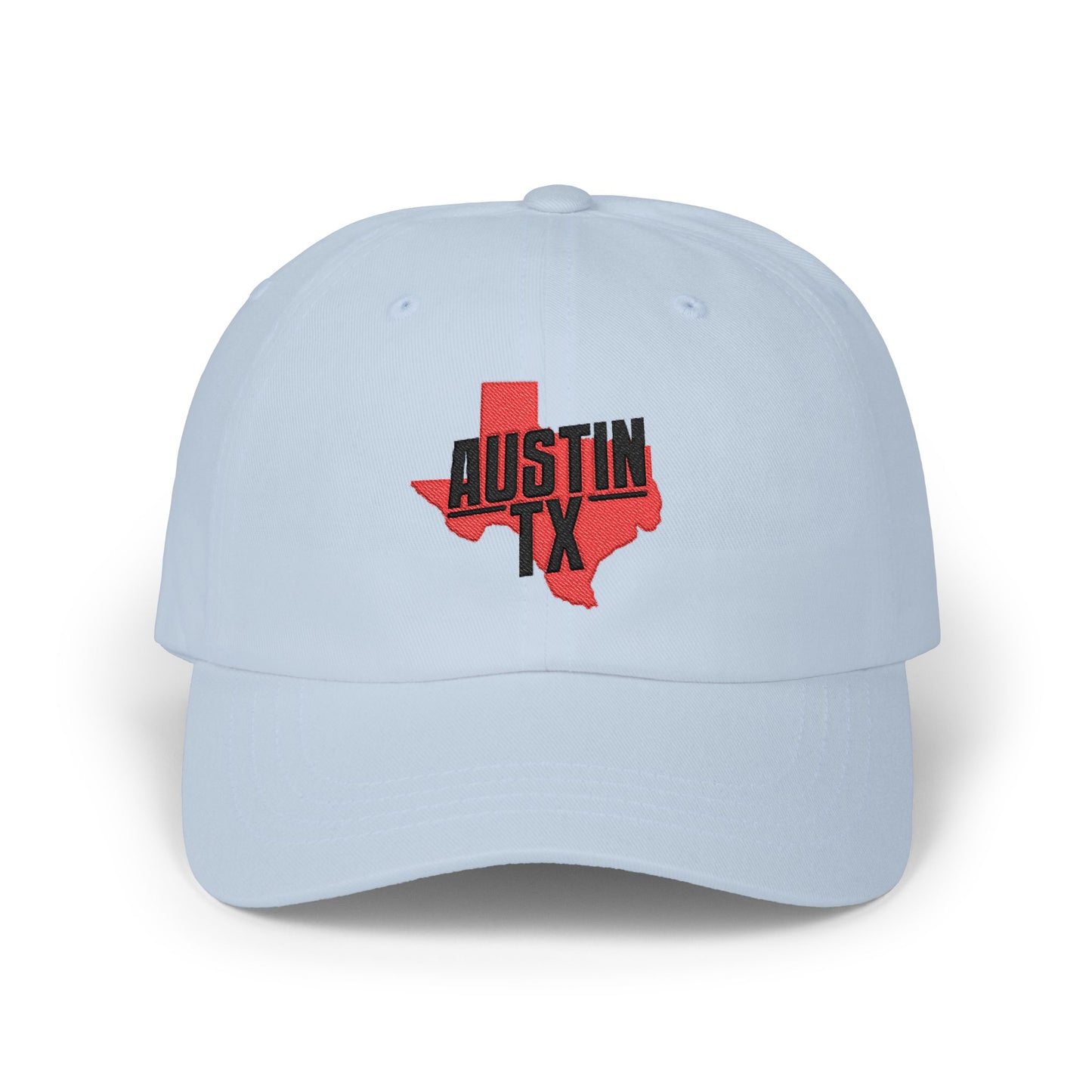 Austin TX Dad Cap — Red Texas Outline Embroidered Hat
