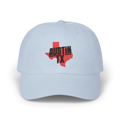 Austin TX Dad Cap — Red Texas Outline Embroidered Hat