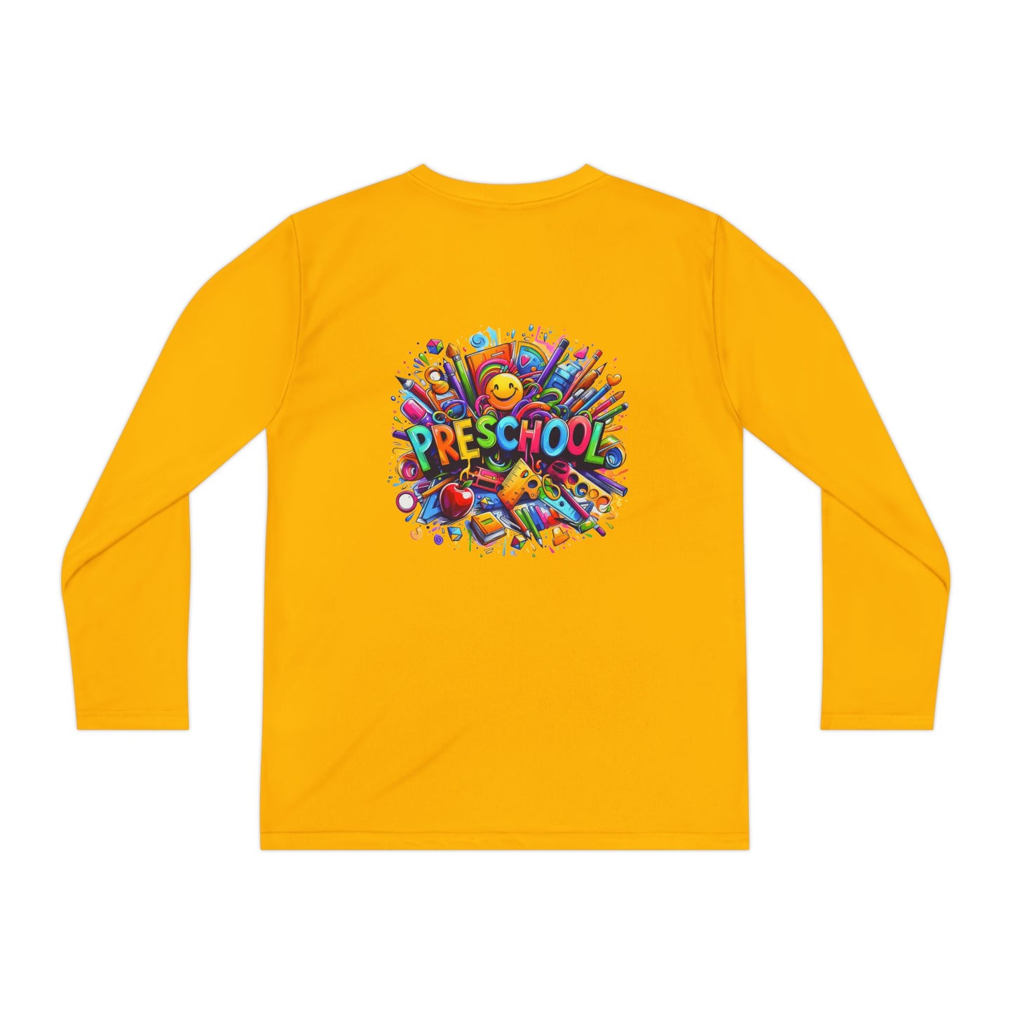 Youth Preschool Long Sleeve Tee - Colorful School Supplies Design