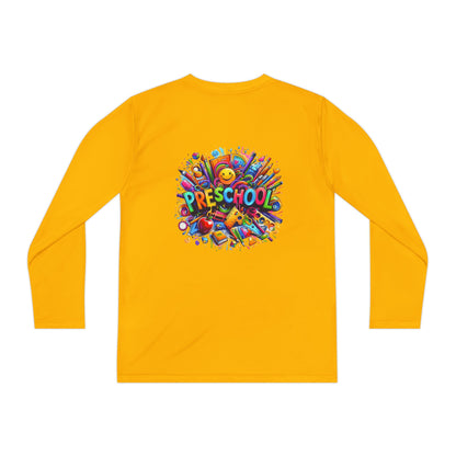 Youth Preschool Long Sleeve Tee - Colorful School Supplies Design