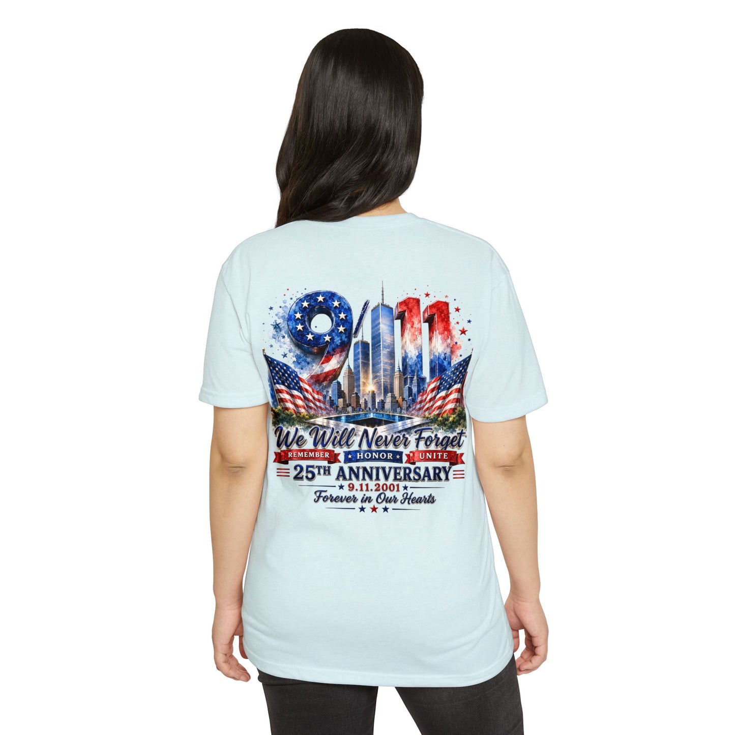 9/11 We Will Never Forget 25th Anniversary Memorial T-Shirt