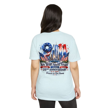 9/11 We Will Never Forget 25th Anniversary Memorial T-Shirt