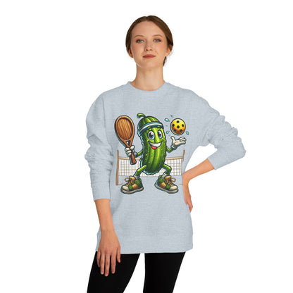 Pickle Pickleball Crewneck Sweatshirt — Cute Pickle Playing Pickleball Graphic