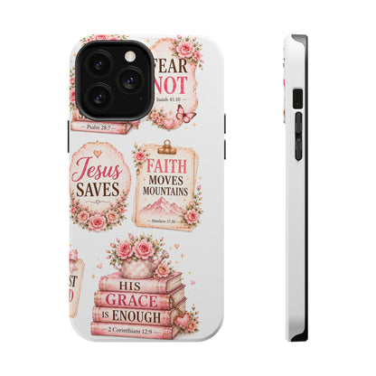 Christian Phone Case - "Fear Not, Faith Moves Mountains, Jesus Saves" Floral Magnetic Impact-Resistant Case
