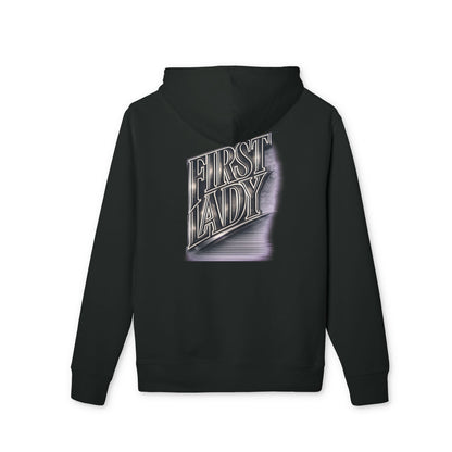 First Lady Graphic Hoodie — Retro Metallic Lettering Pullover
