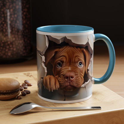 Peekaboo Puppy Accent Coffee Mug — Cute Brown Puppy Breaking Through Design (11/15oz)