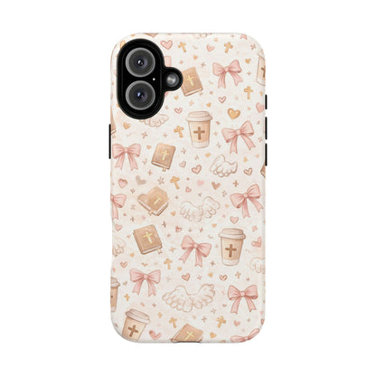 Christian Pattern Phone Case — Cute Cross, Bible & Dove Tough Magnetic Case
