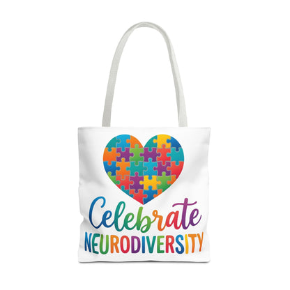Celebrate Neurodiversity Tote Bag – Rainbow Puzzle Heart Awareness Tote