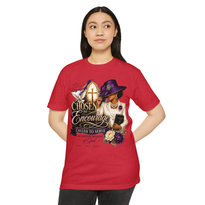 Chosen to Encourage Christian T-Shirt — 'Called to Serve' Purple Church Hat Design