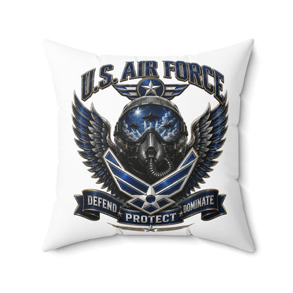 U.S. Air Force Emblem Throw Pillow — Defend Protect Dominate Military Decorative Pillow