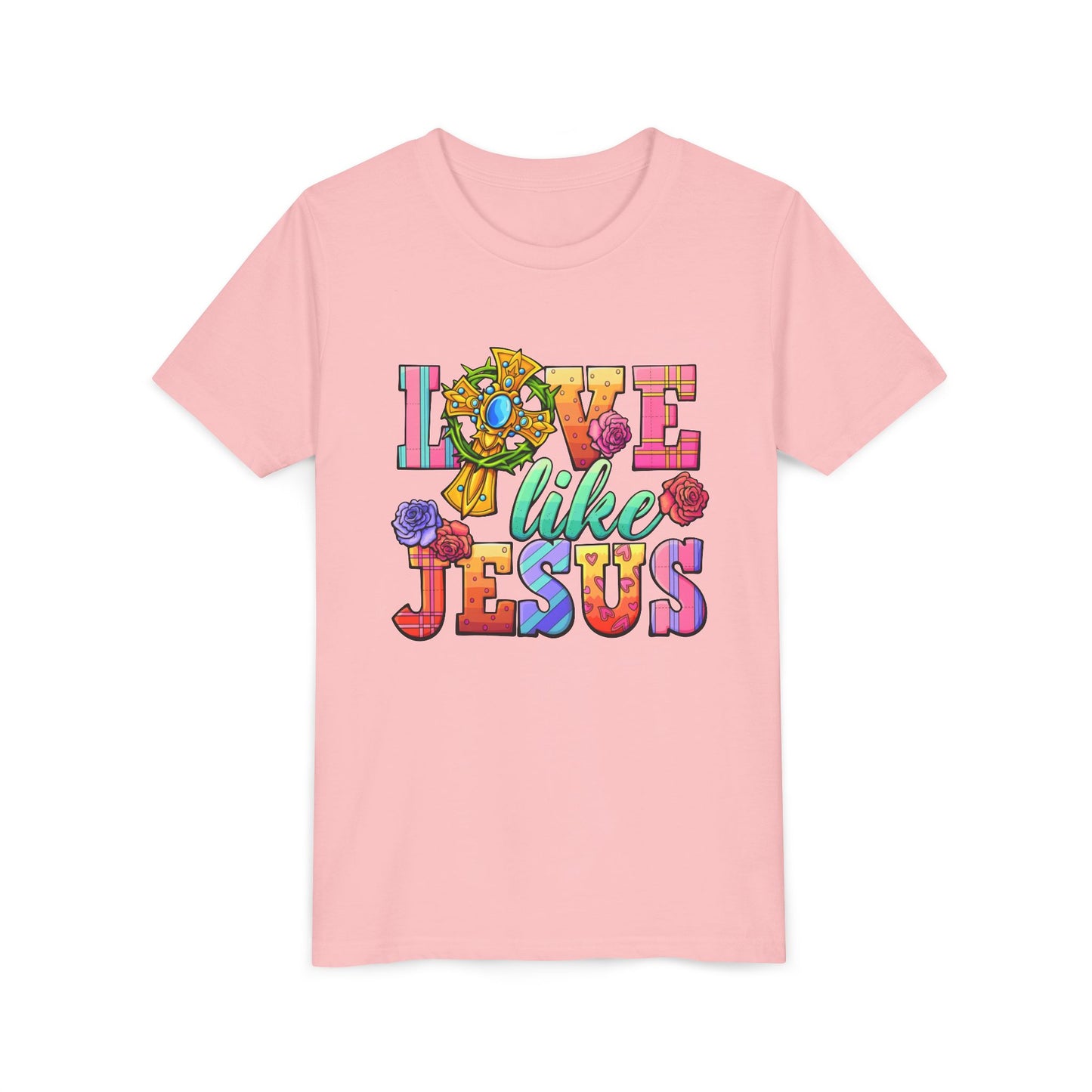 Youth Tee — "Love Like Jesus" Colorful Faith Graphic
