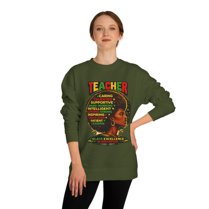 Teacher Afro Portrait Sweatshirt — Black Excellence Educator Crewneck