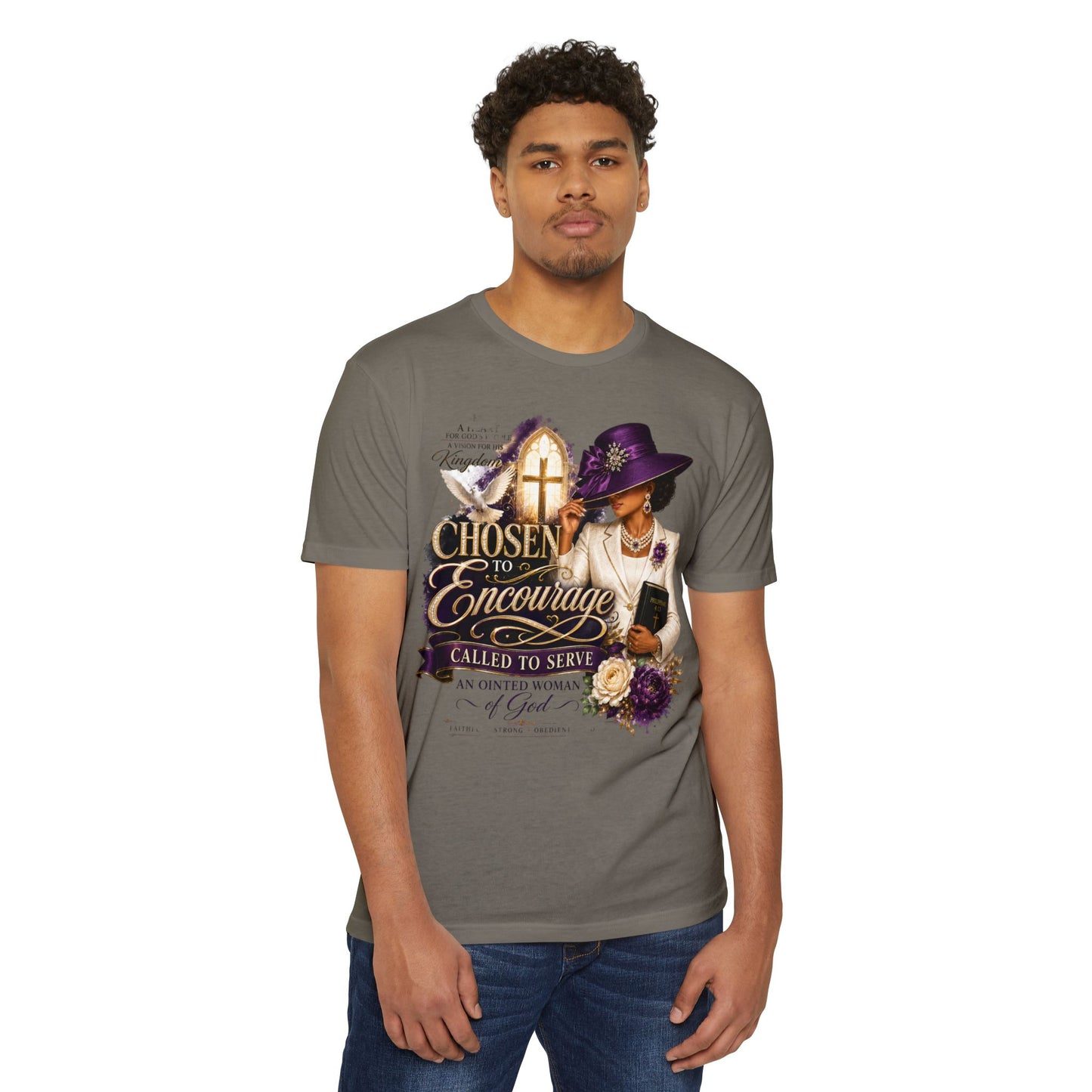 Chosen to Encourage Christian T-Shirt — 'Called to Serve' Purple Church Hat Design