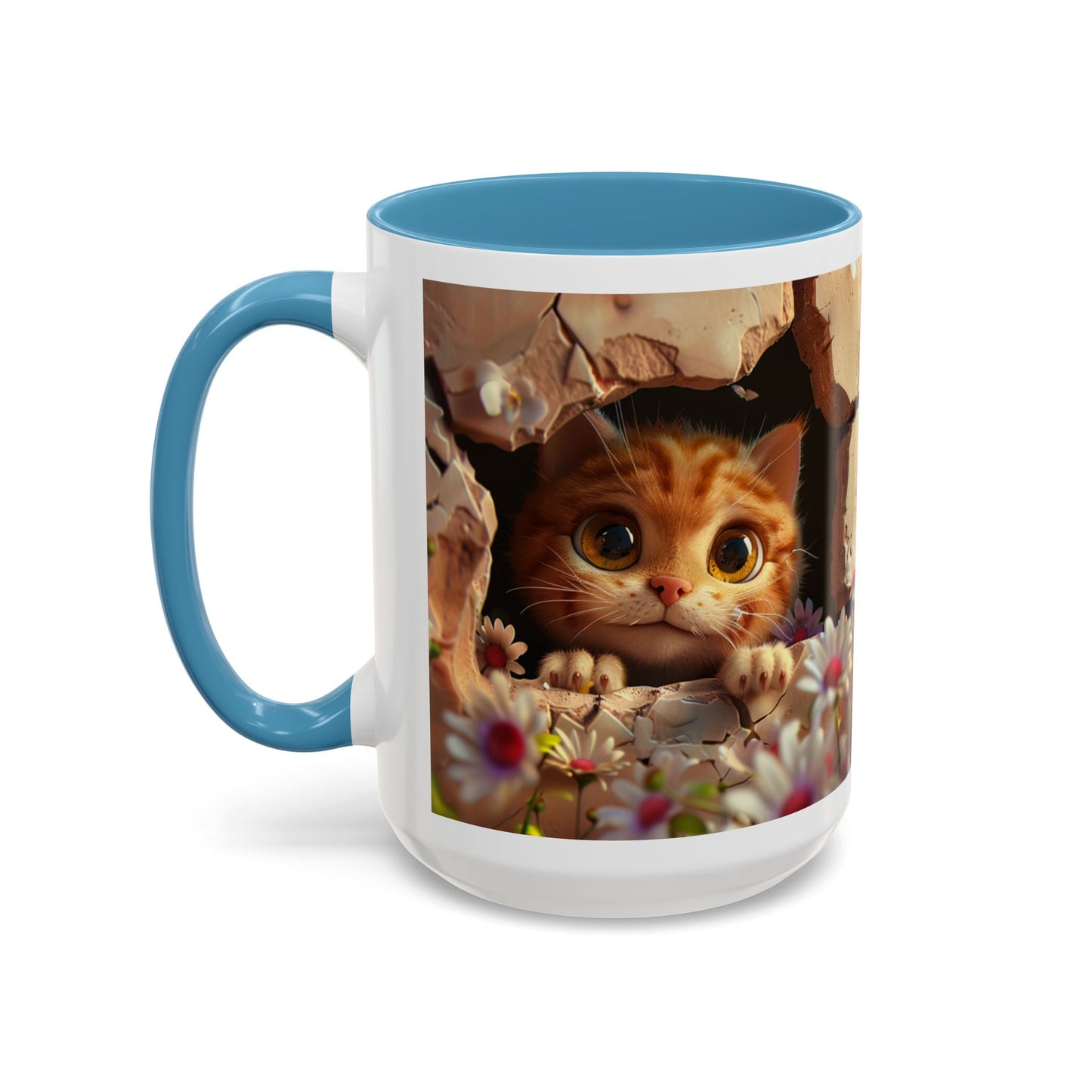 Cute Peekaboo Kitten Accent Coffee Mug — 11/15oz Floral Cat Gift