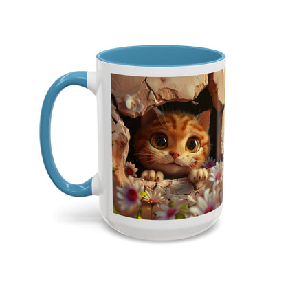 Cute Peekaboo Kitten Accent Coffee Mug — 11/15oz Floral Cat Gift