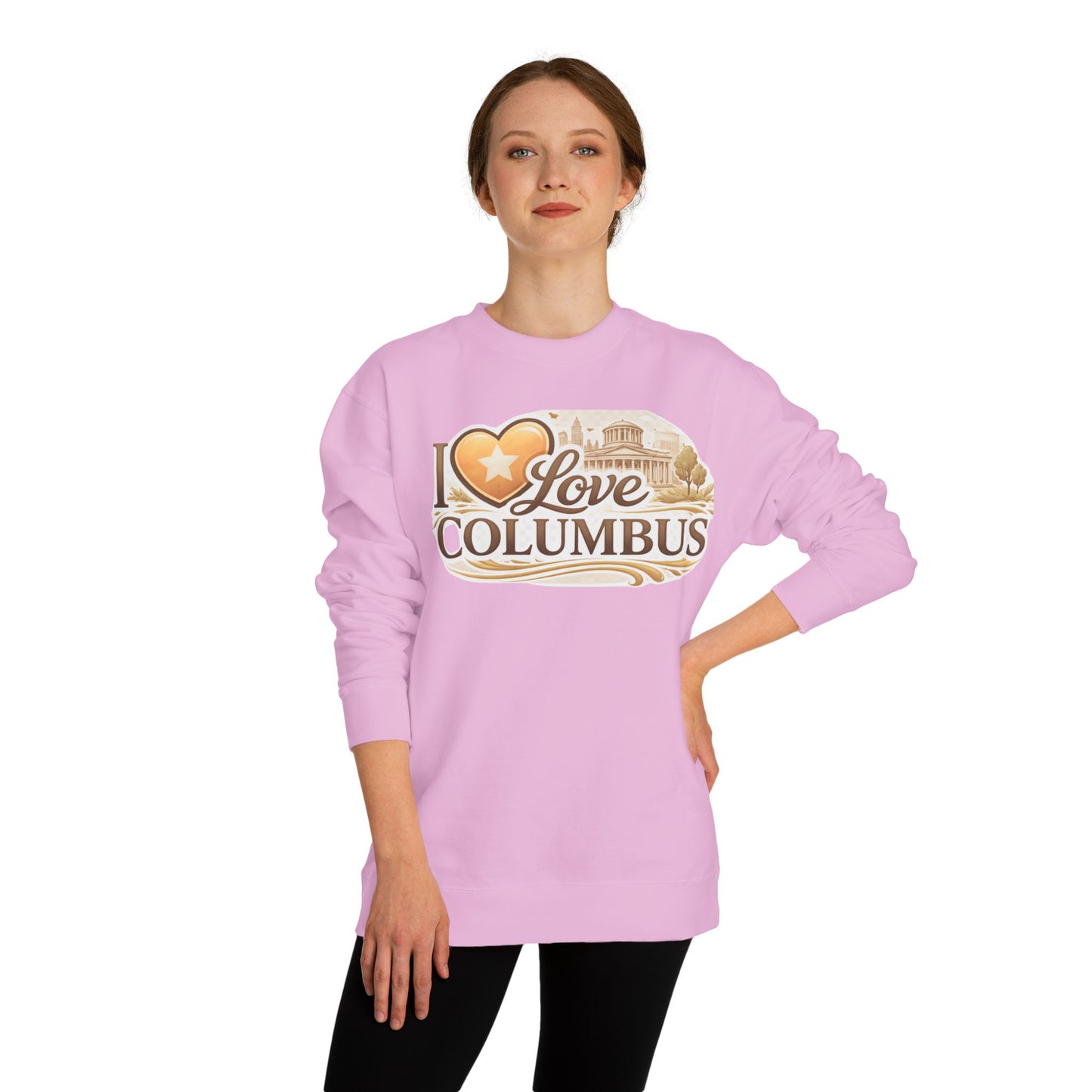 I Love Columbus Crewneck Sweatshirt — City Skyline Heart Design