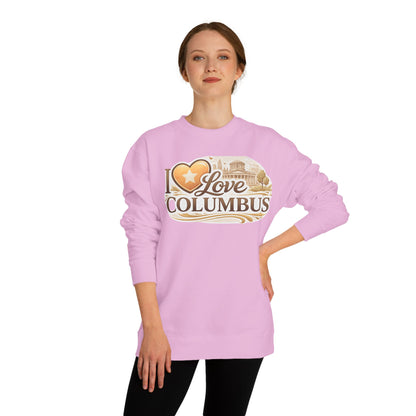 I Love Columbus Crewneck Sweatshirt — City Skyline Heart Design